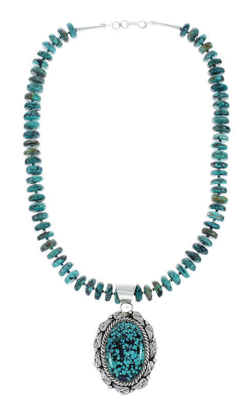 Native American Sterling Silver Turquoise Pendant Bead Necklace X10367